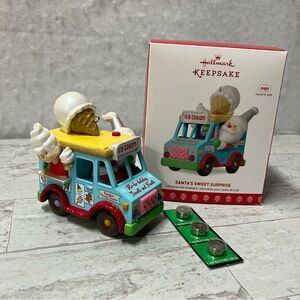 2017 Hallmark Santa’s Sweet Surprise Ice Cream Truck Ornament Sound & Light New